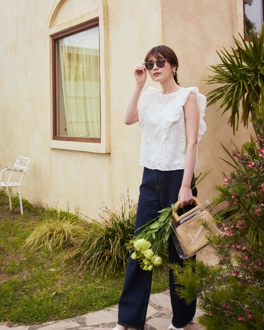 Flower Jacquard Frill Blouse