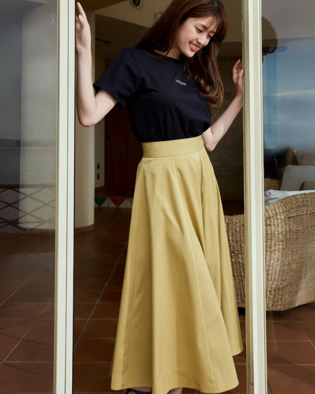 Color Long Flare Skirt
