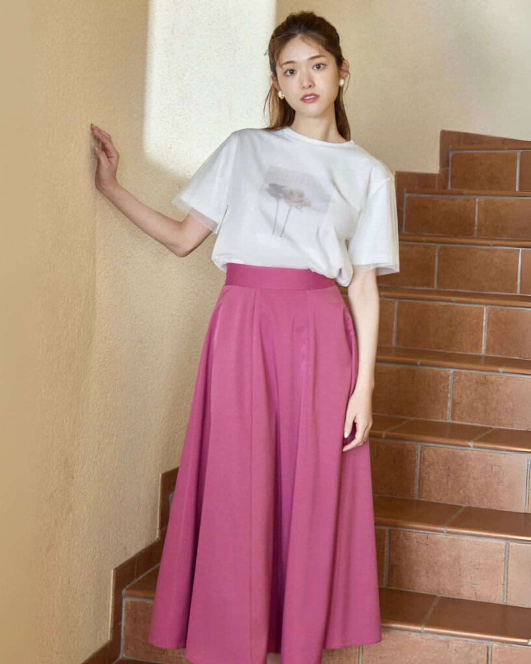 Color Long Flare Skirt