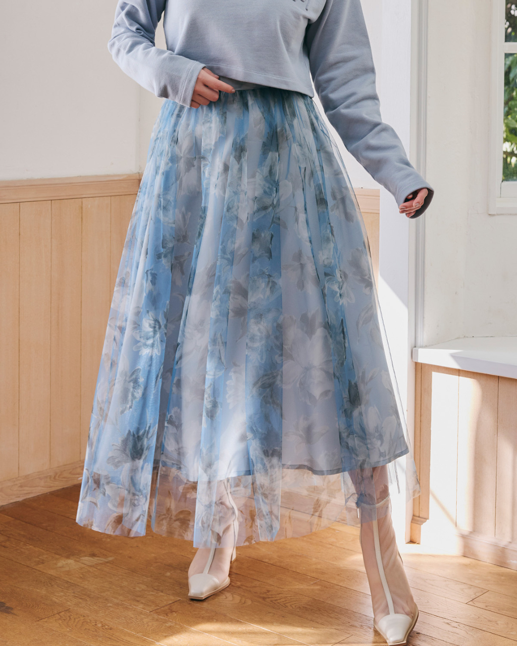 Flower Sheer Tulle Skirt