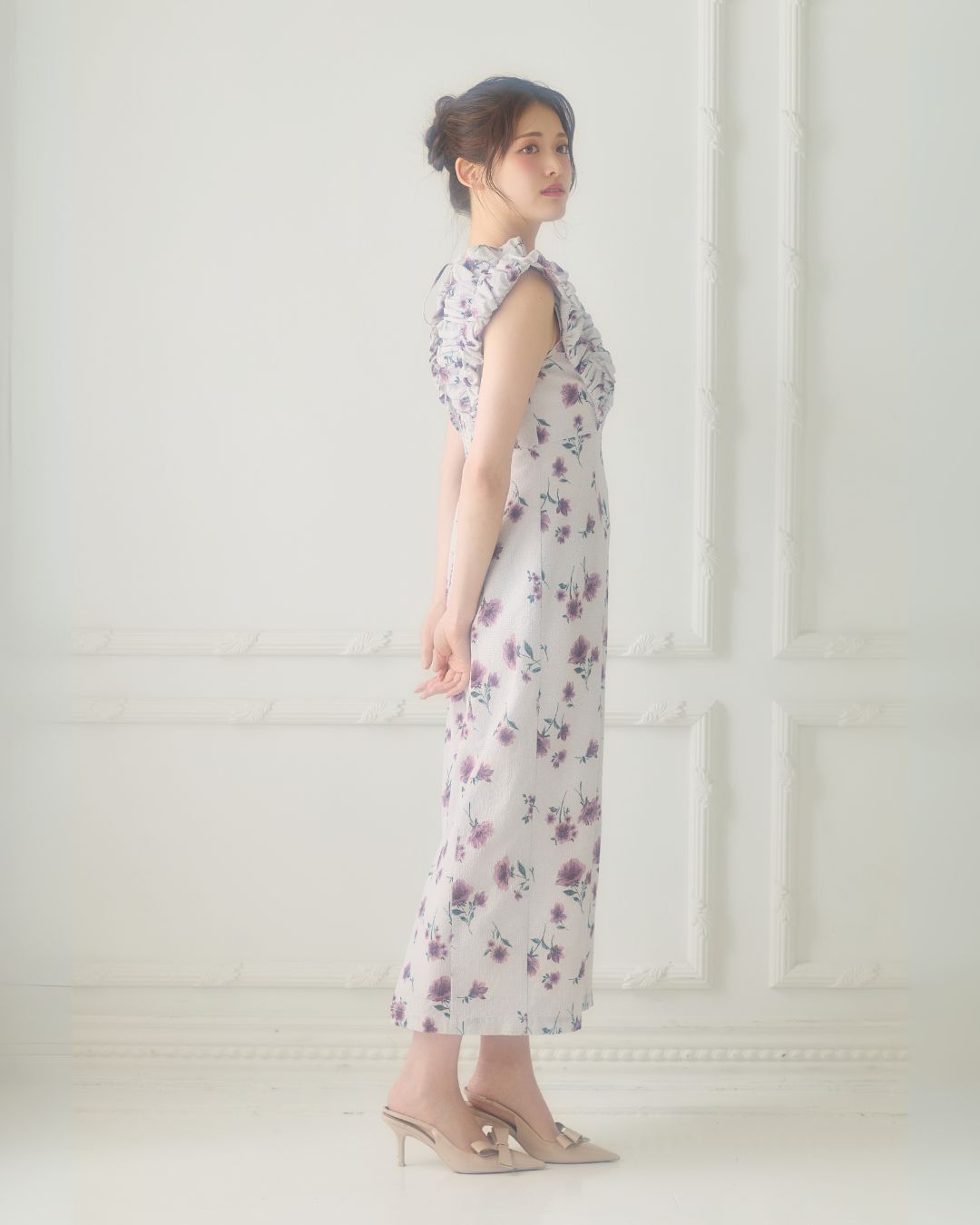 【骨格ストレート】Shoulder Frill I-line Dress