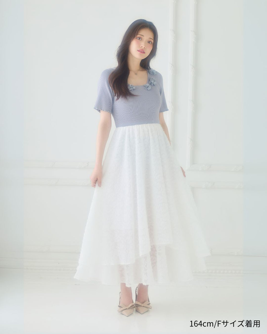 【骨格ウェーブ】Floral Jacquard Knit  Dress
