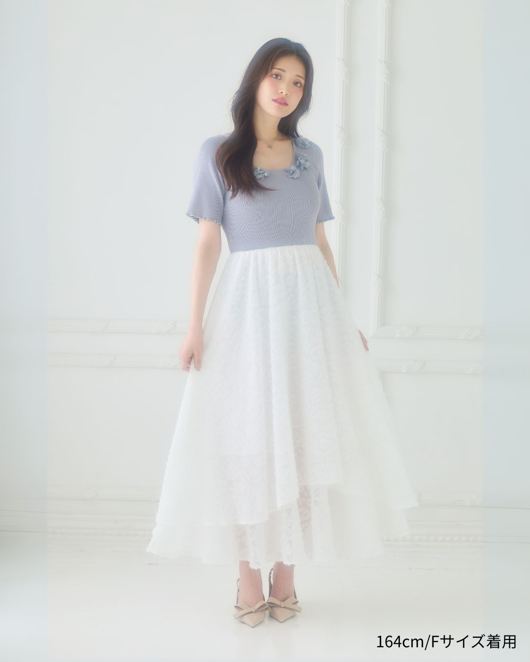 【骨格ウェーブ】Floral Jacquard Knit  Dress