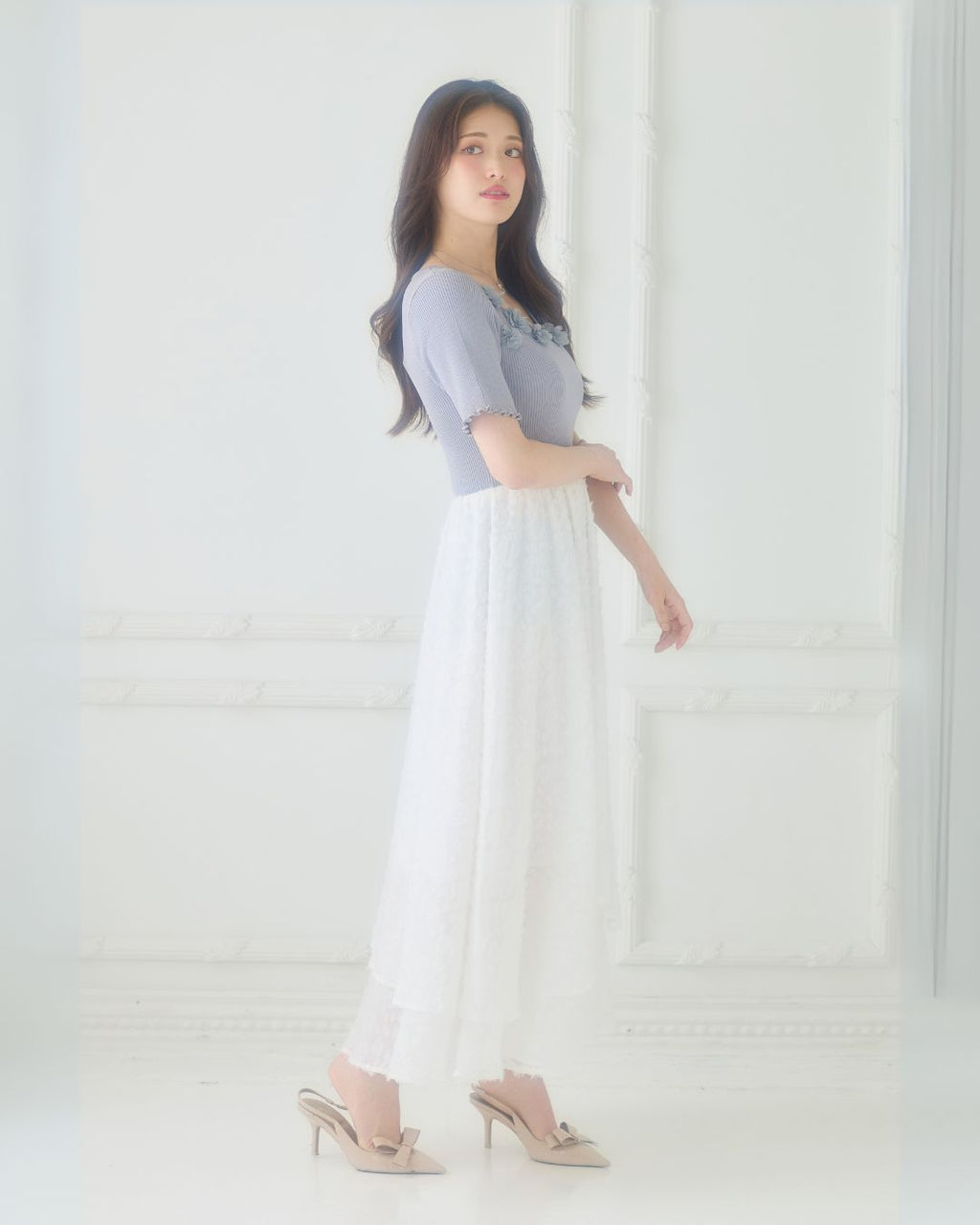 【骨格ウェーブ】Floral Jacquard Knit  Dress
