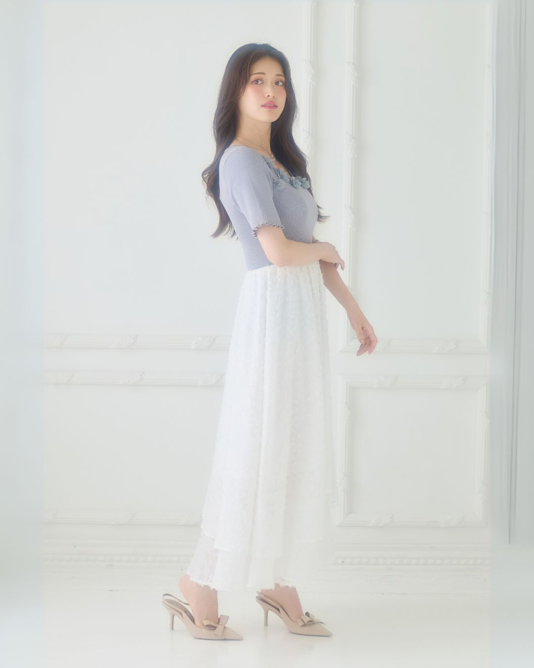 【骨格ウェーブ】Floral Jacquard Knit  Dress