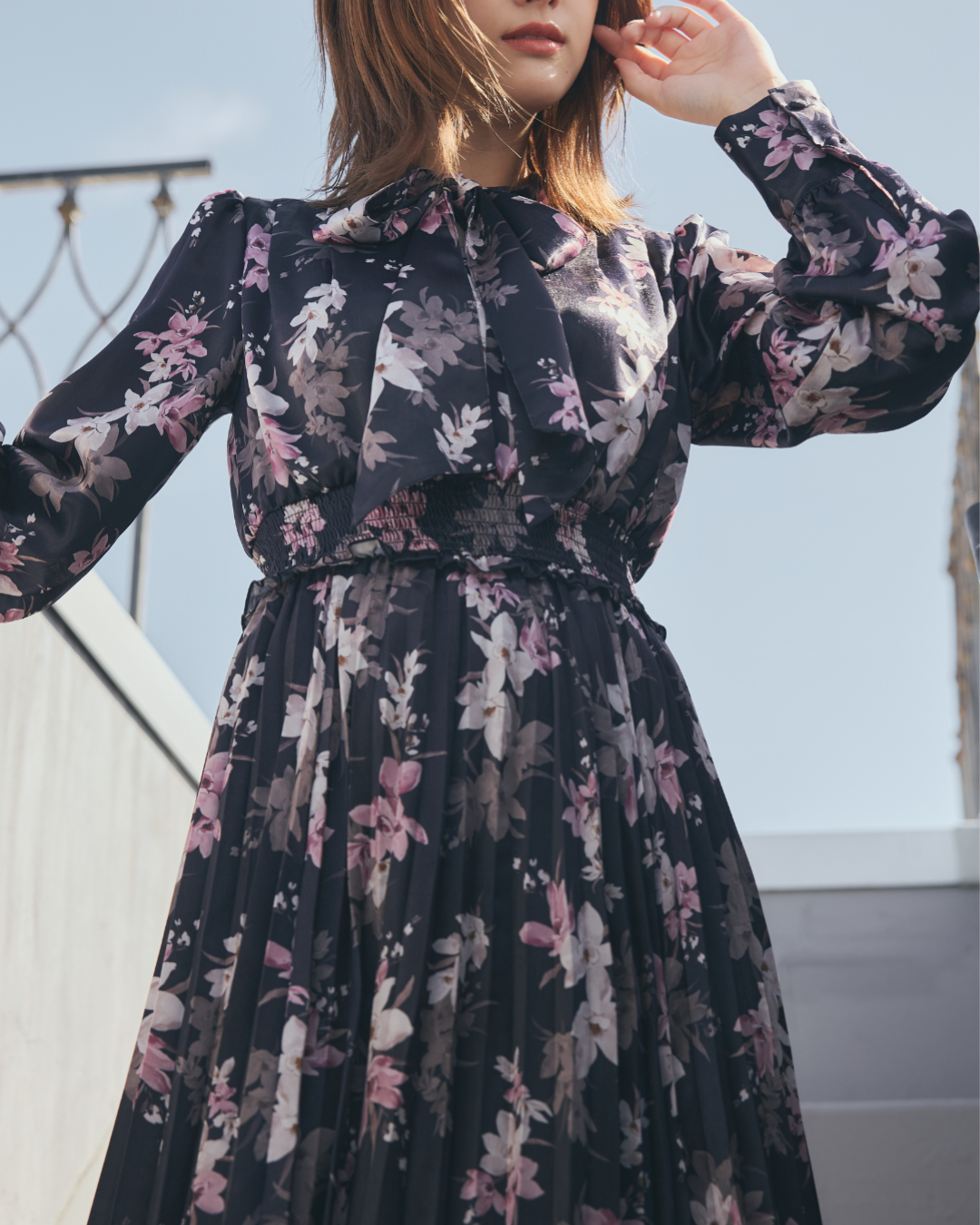 Cymbidium Ribbon Pleats Dress