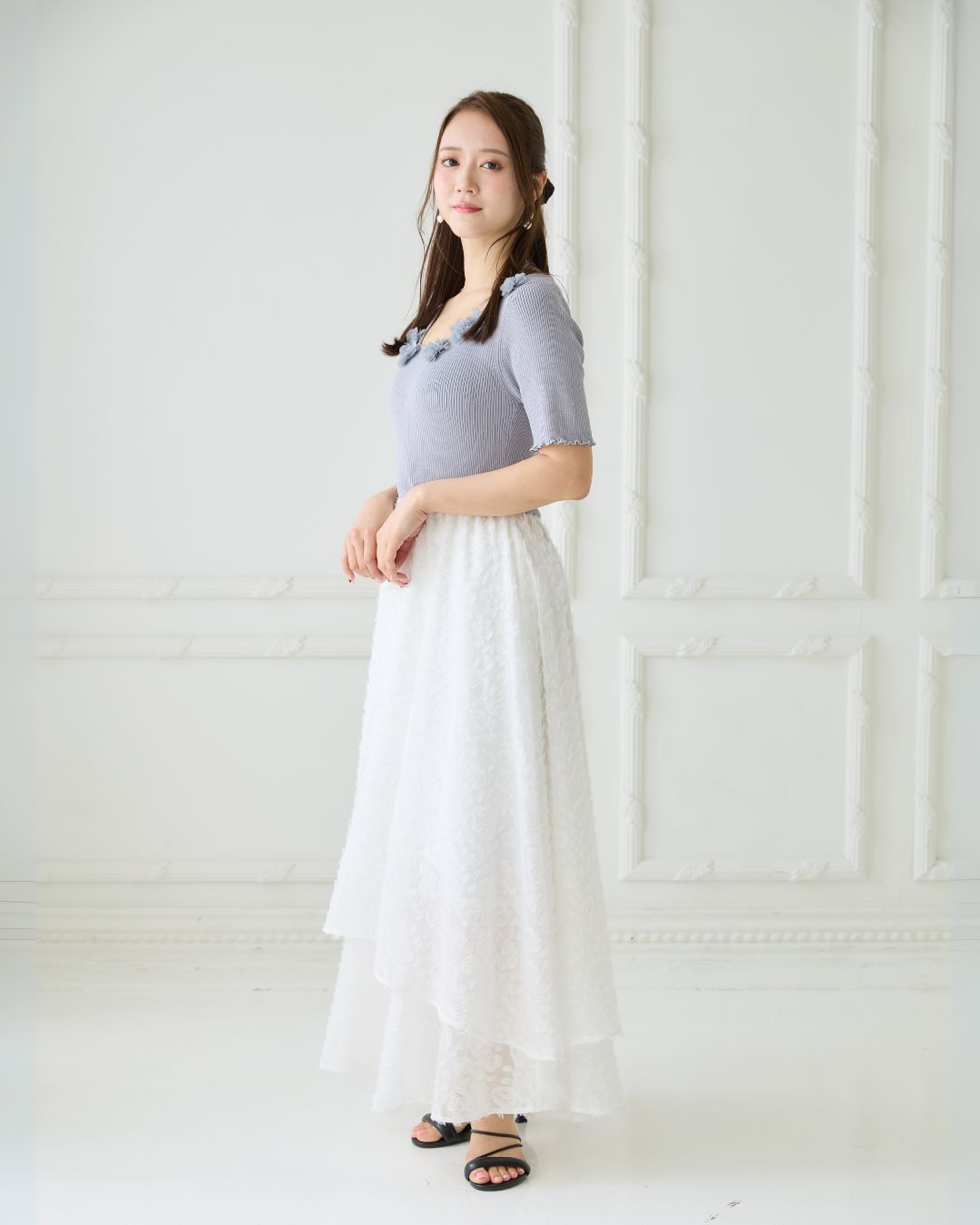 【骨格ウェーブ】Floral Jacquard Knit  Dress