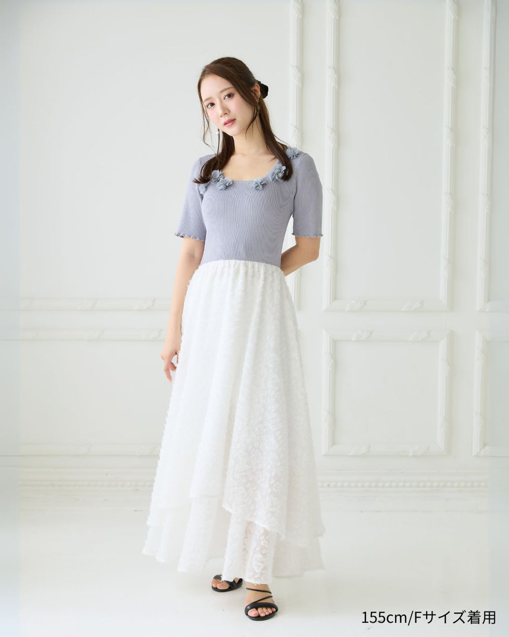 【骨格ウェーブ】Floral Jacquard Knit  Dress