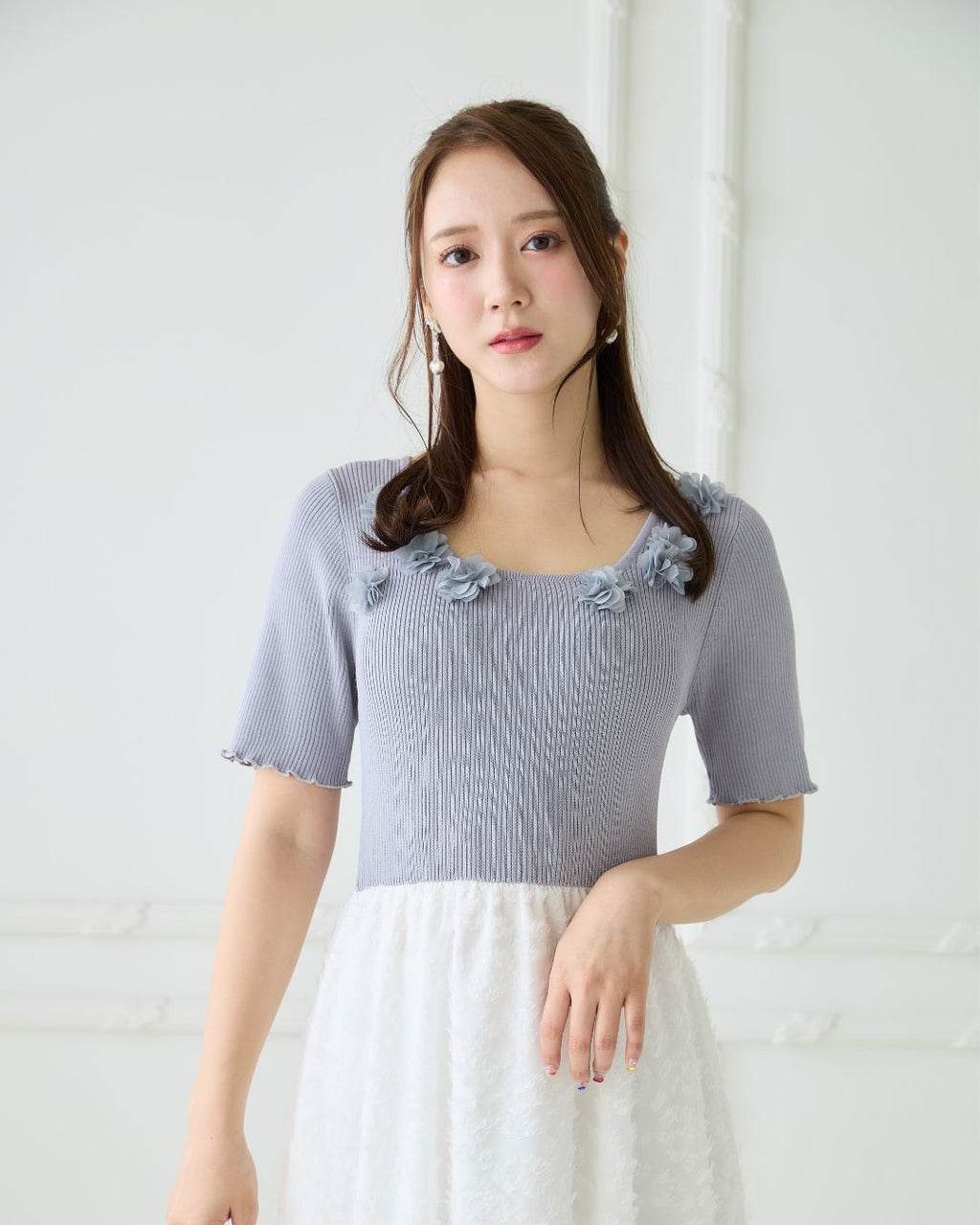 【骨格ウェーブ】Floral Jacquard Knit  Dress