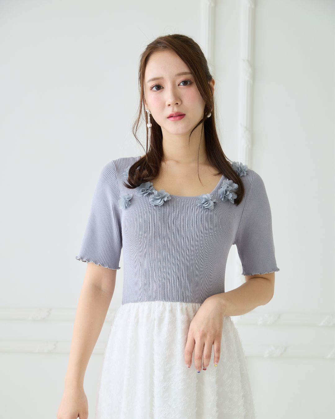 【骨格ウェーブ】Floral Jacquard Knit  Dress