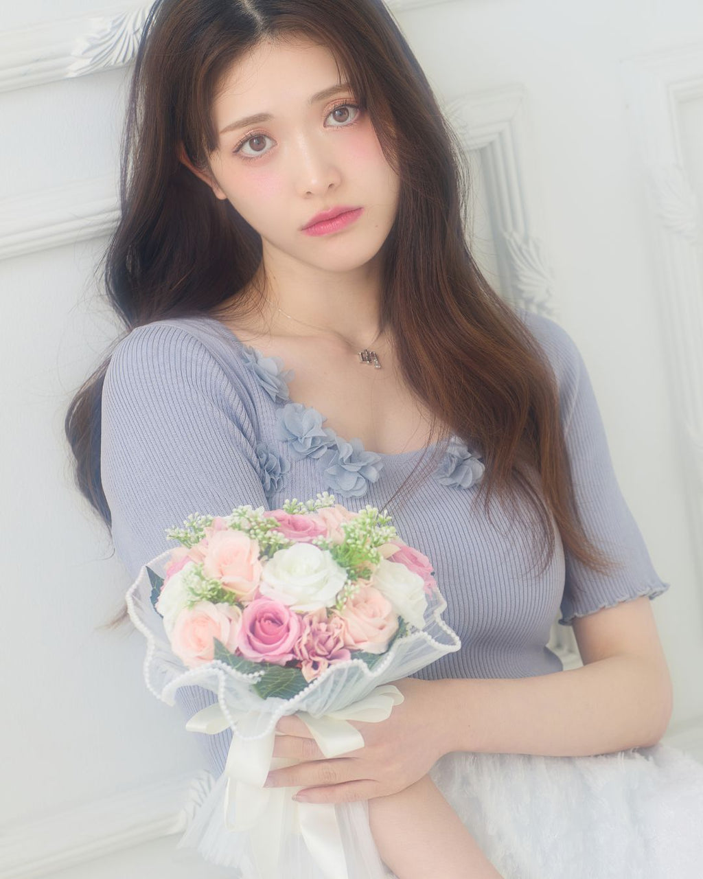 【骨格ウェーブ】Floral Jacquard Knit  Dress