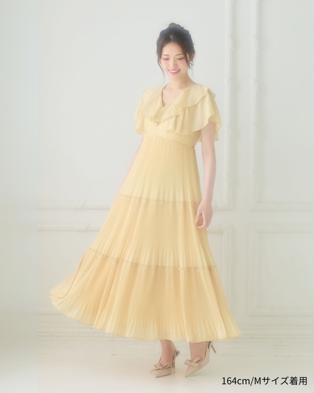 【骨格ナチュラル】Frill Pleated Tiered Dress