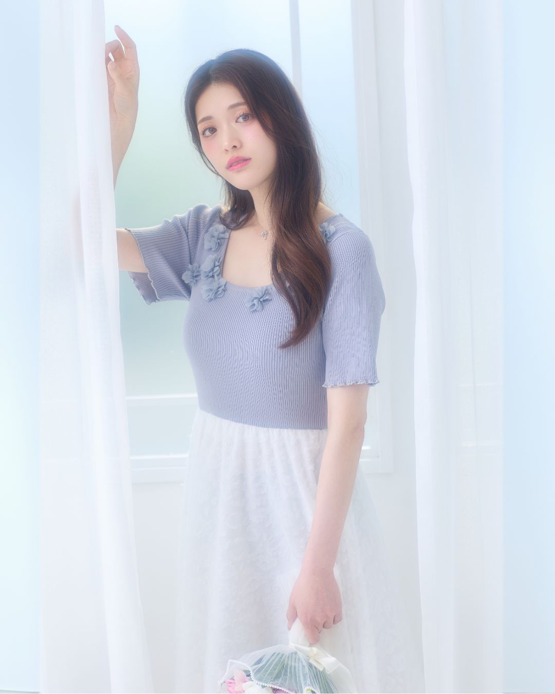 【骨格ウェーブ】Floral Jacquard Knit  Dress