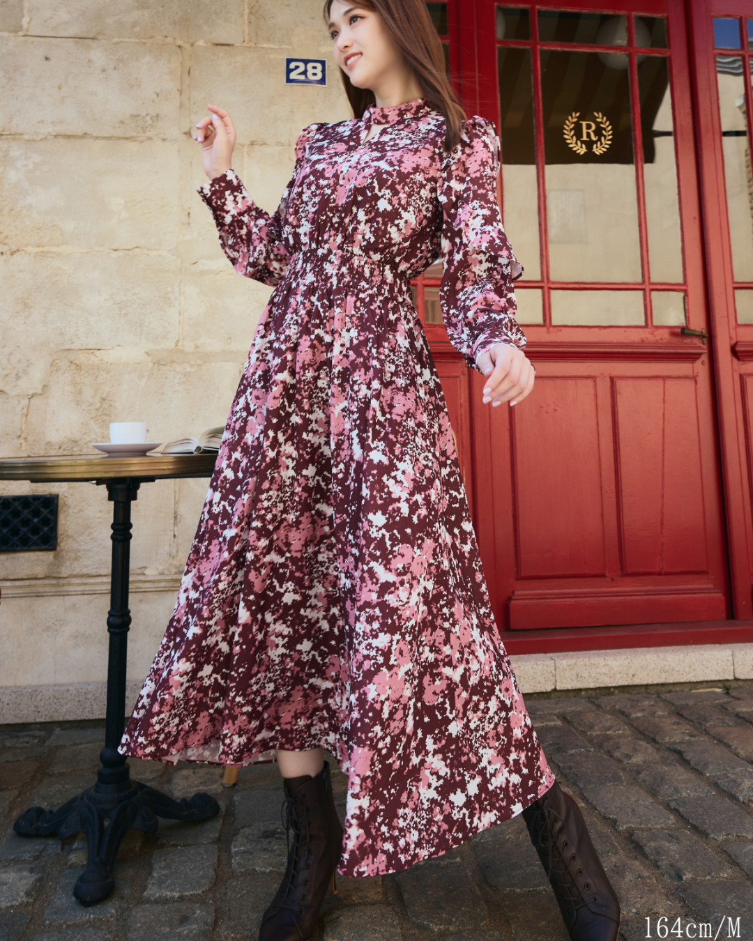 Frill Cutting Print dress