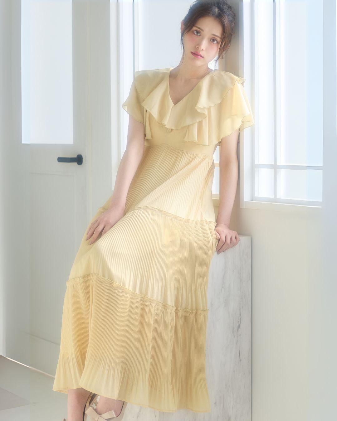 【骨格ナチュラル】Frill Pleated Tiered Dress