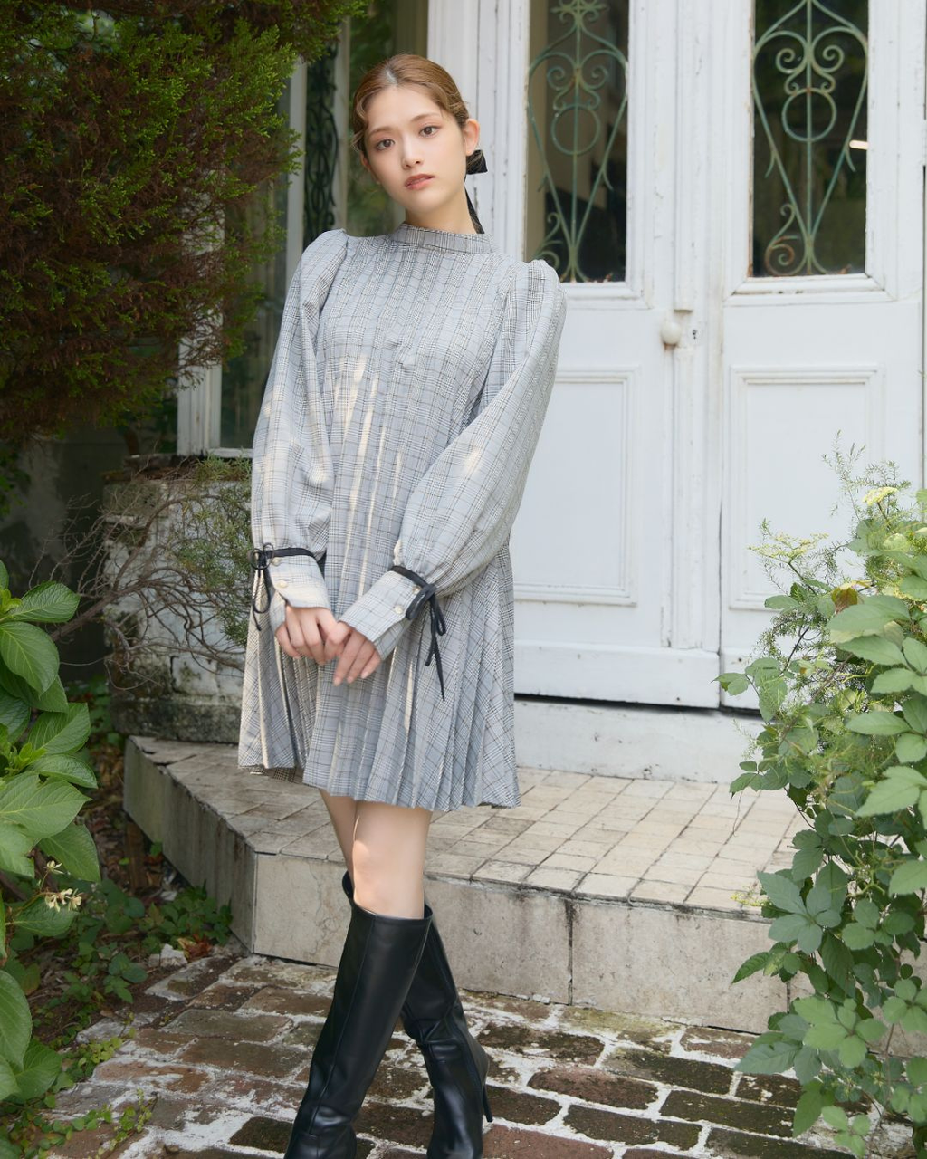 Check Pleats Minidress