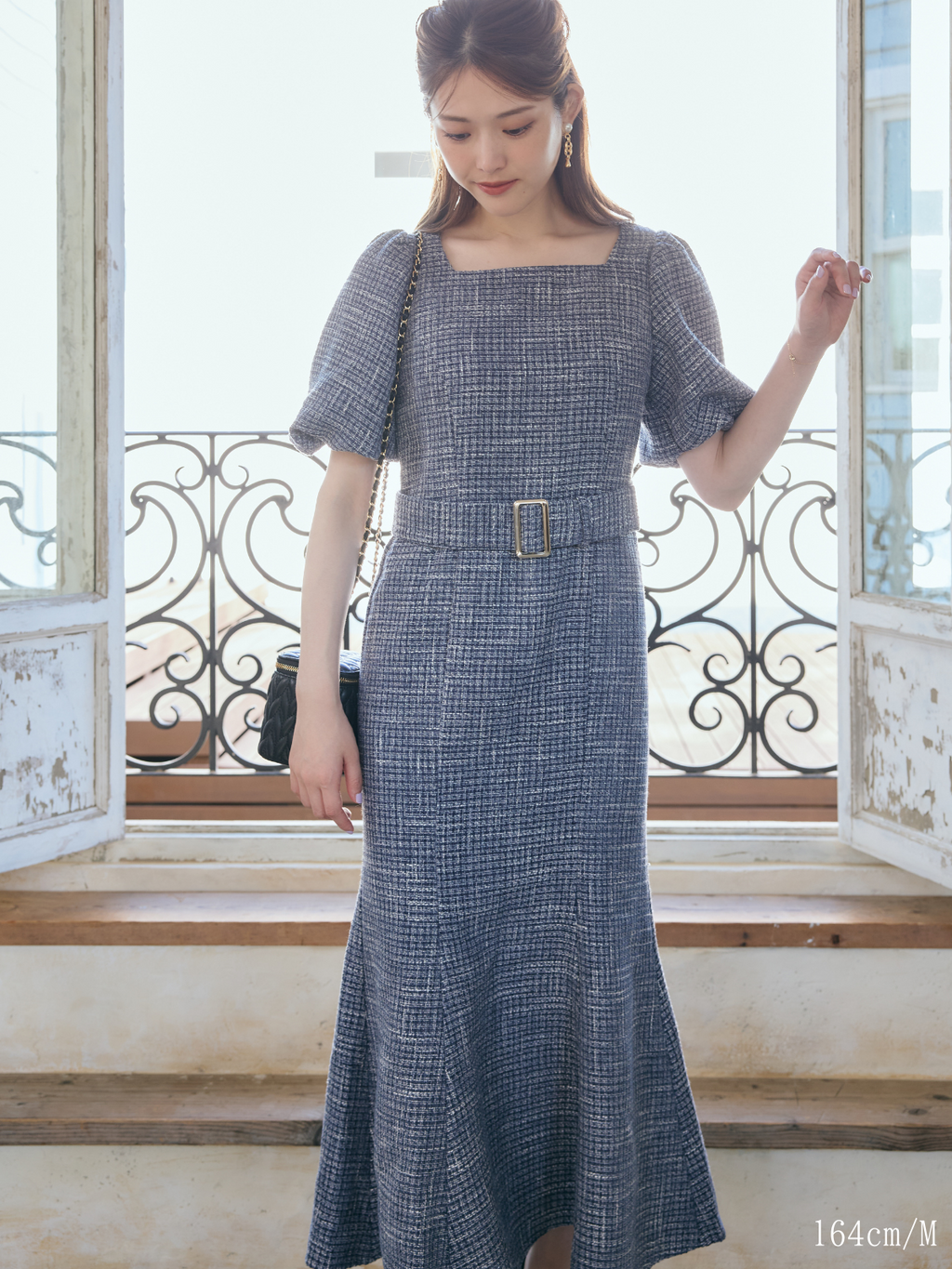 ワンピース Houndstooth Belted Mermaid Dress Tweed Mermaid Dress – LANTINAM