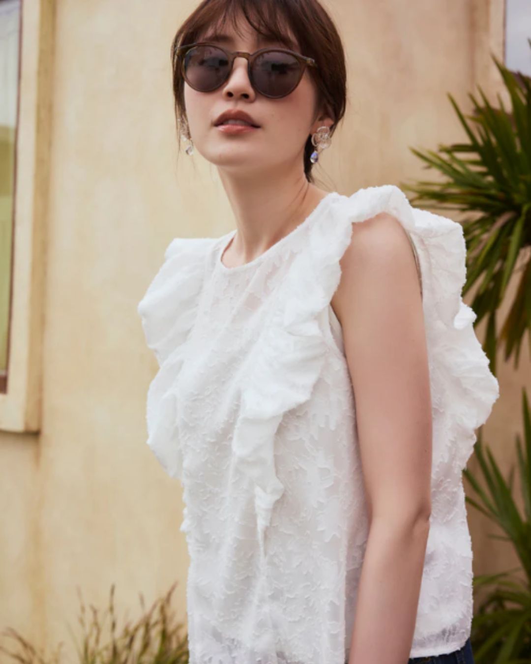 Flower Jacquard Frill Blouse