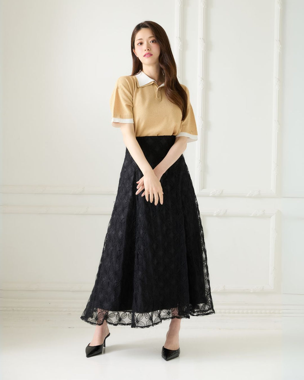 <Unisex> W Collar Rayered Knit Polo