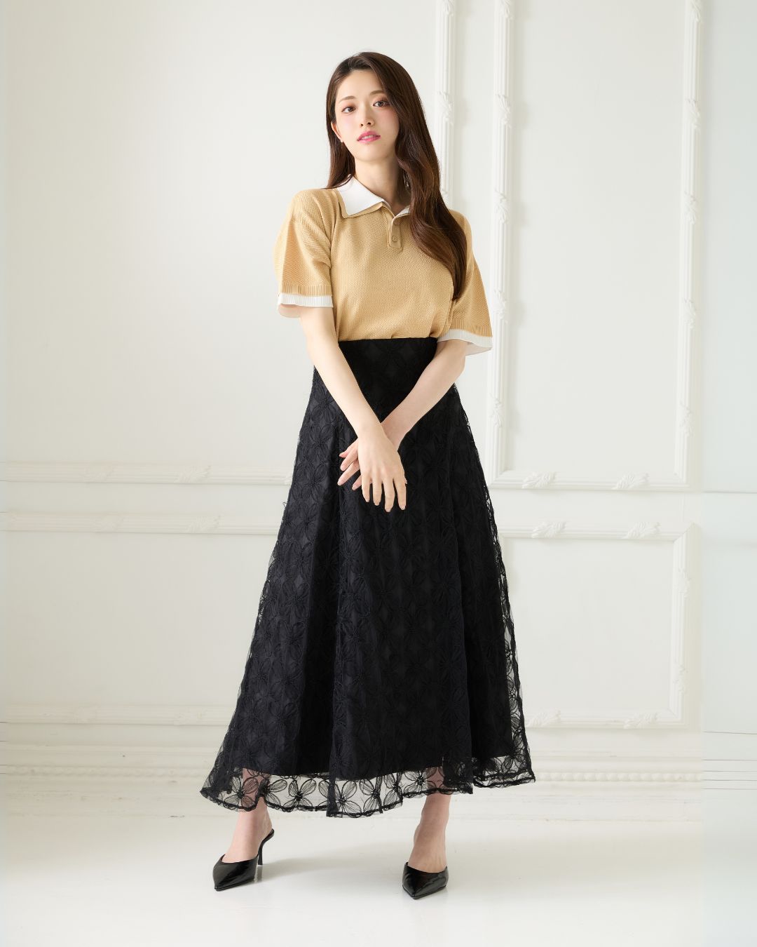 <Unisex> W Collar Rayered Knit Polo