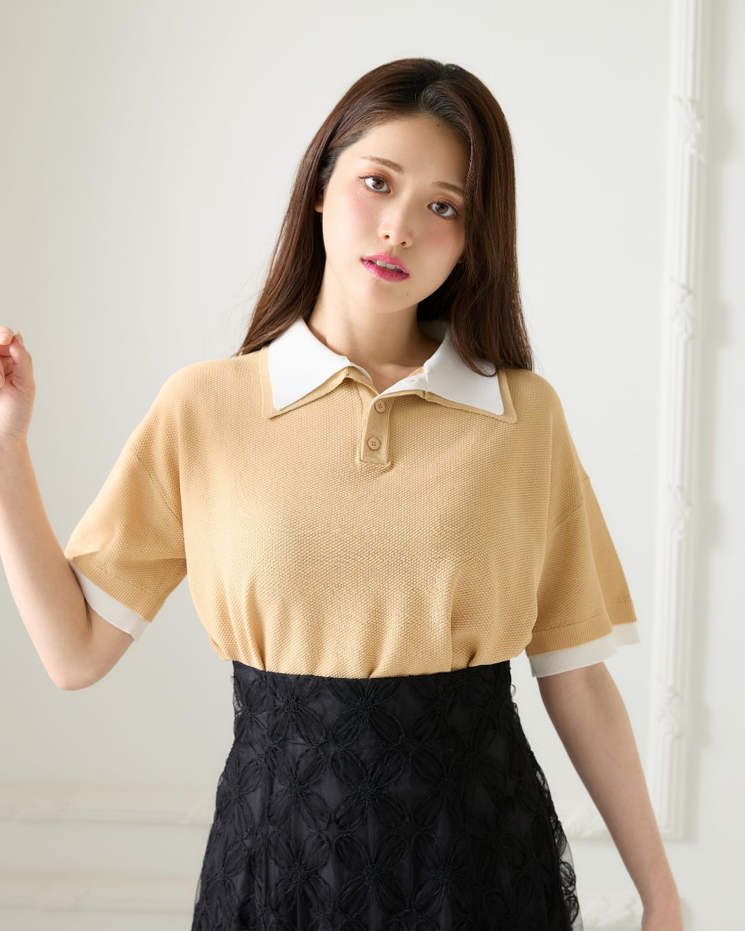 <Unisex> W Collar Rayered Knit Polo