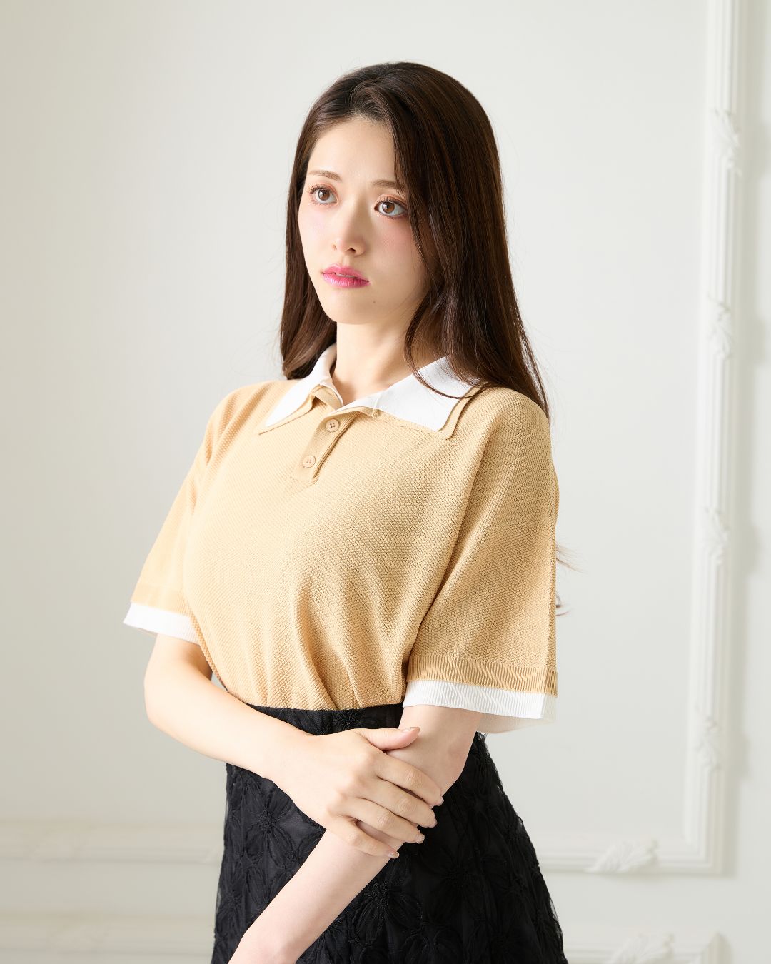 <Unisex> W Collar Rayered Knit Polo