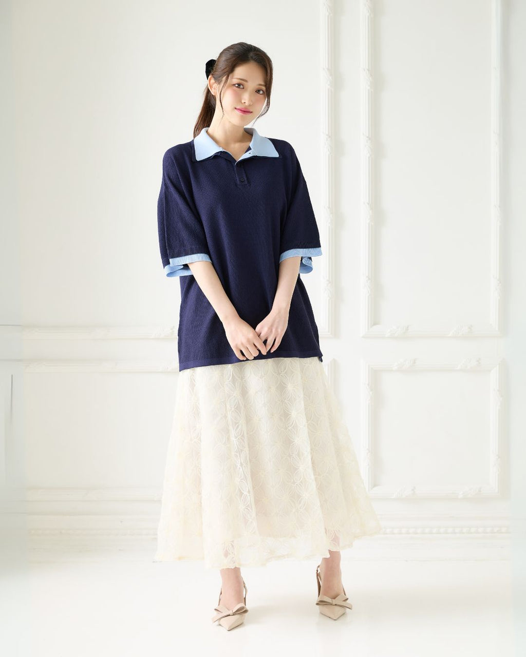 <Unisex> W Collar Rayered Knit Polo