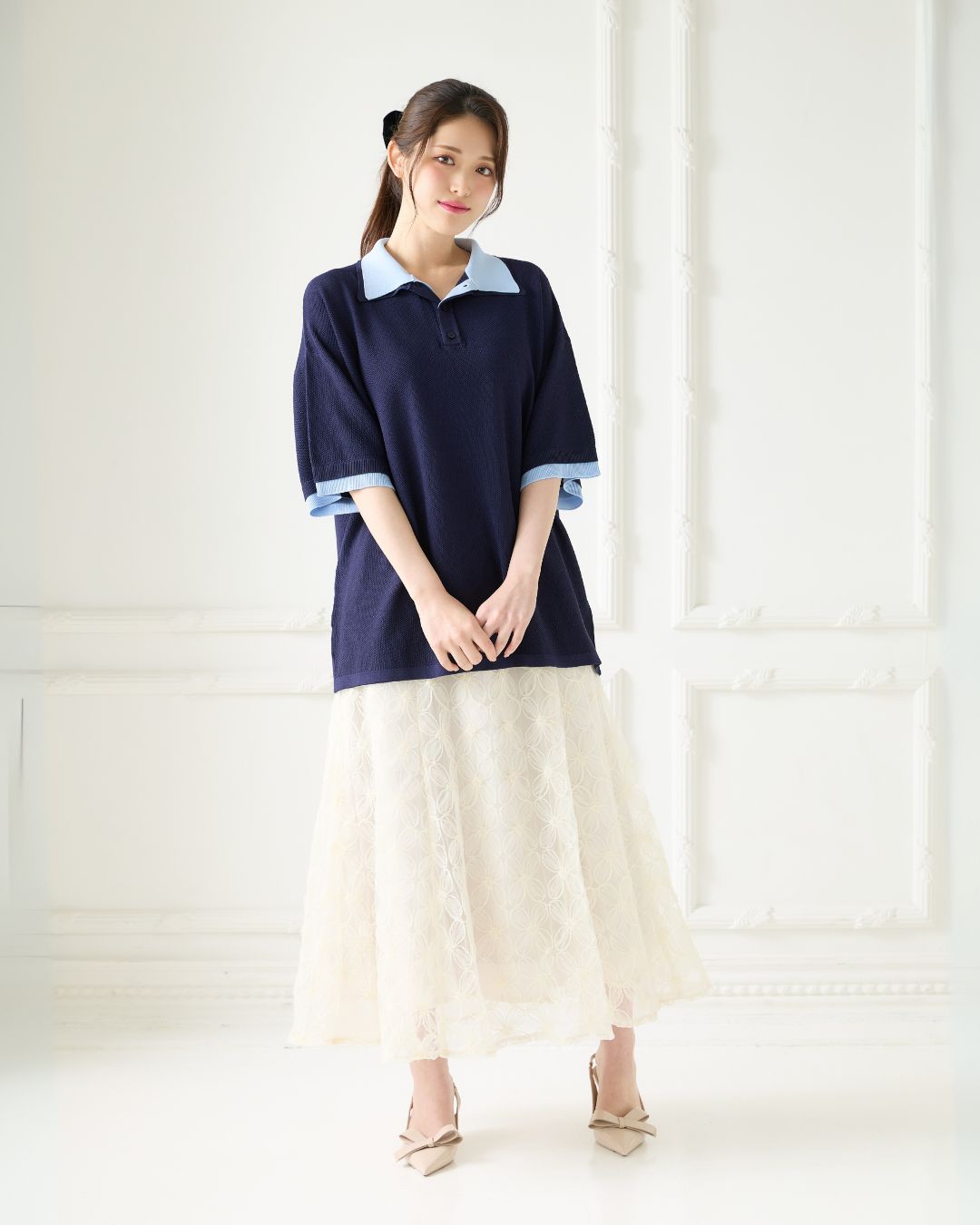 <Unisex> W Collar Rayered Knit Polo