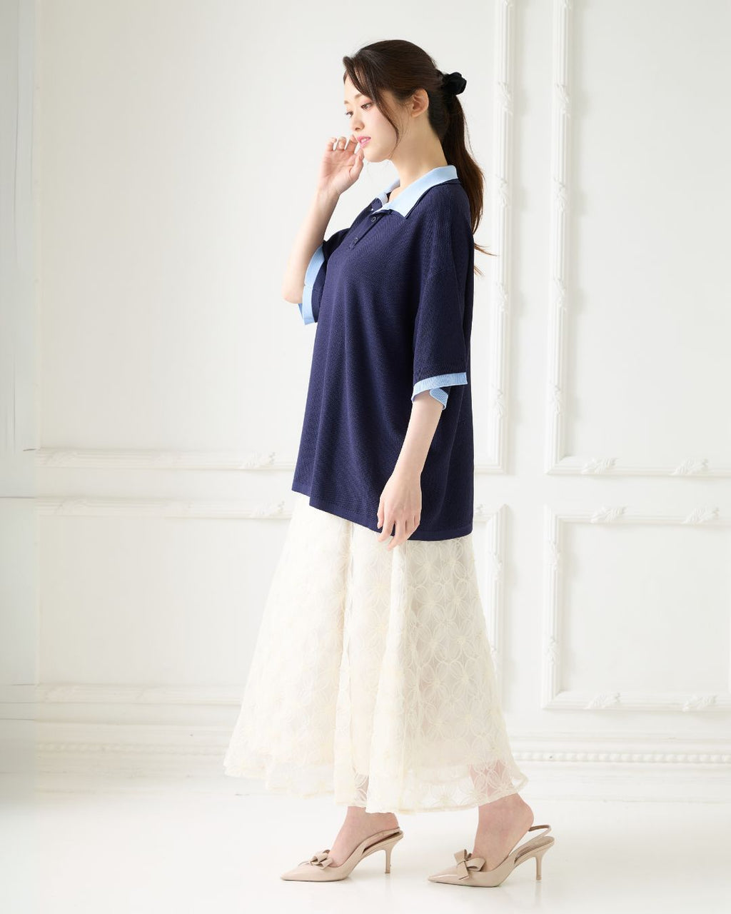 <Unisex> W Collar Rayered Knit Polo