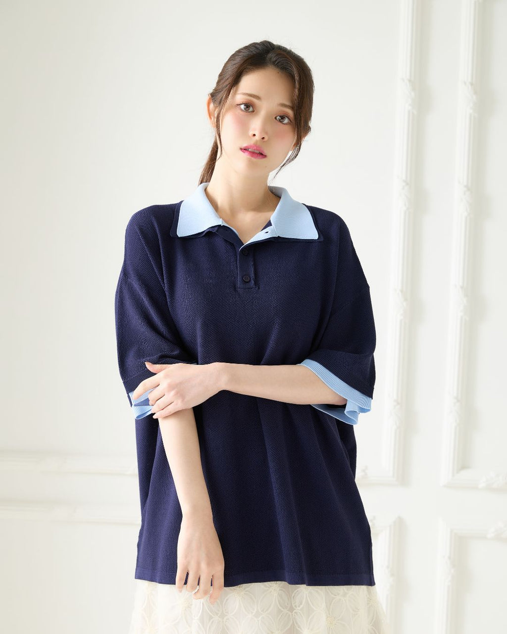 <Unisex> W Collar Rayered Knit Polo