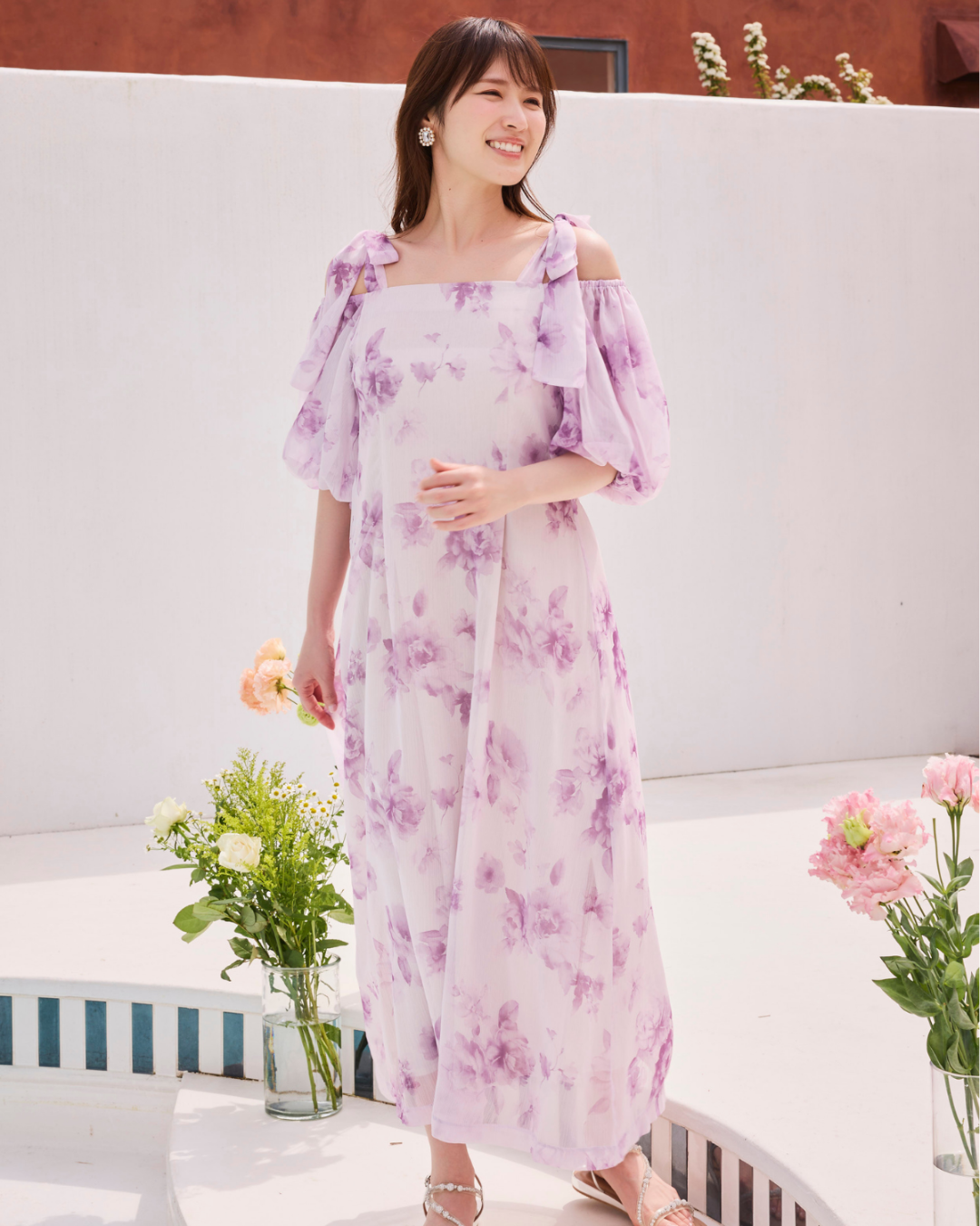 Lisianthus Ribbon Off Shoulder Dress