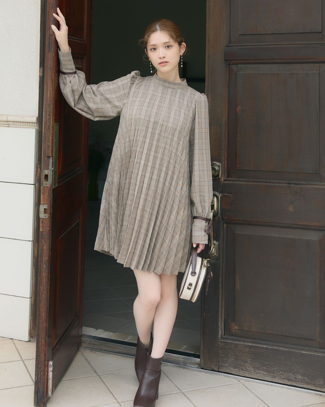 Check Pleats Minidress