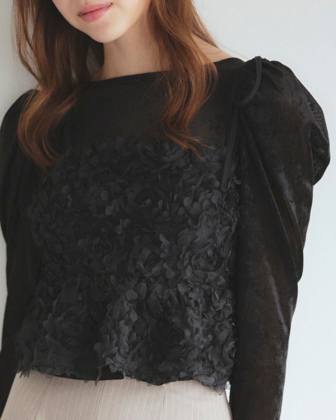 Flower Camisole & Sheer Velor Set