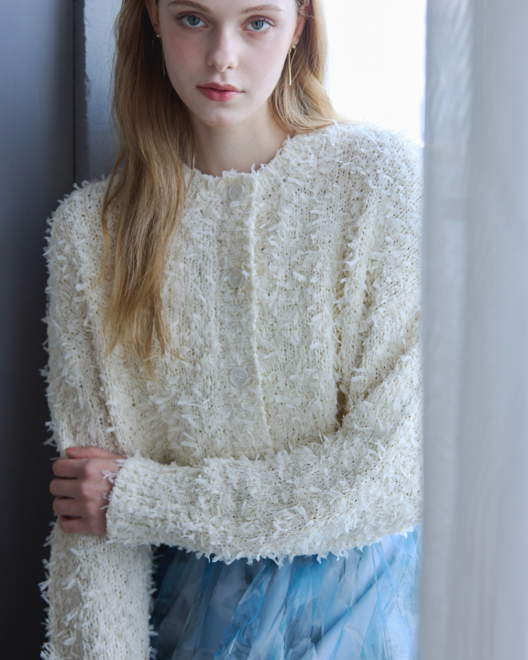 Ribbon Yarn Short Cardigan