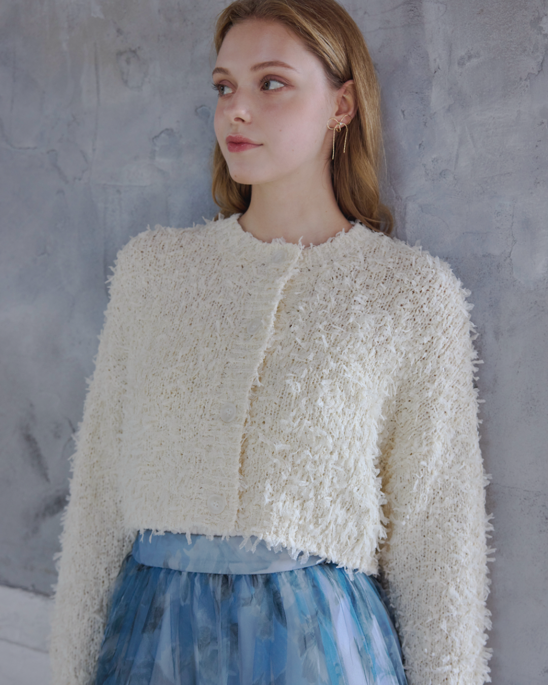 Ribbon Yarn Short Cardigan