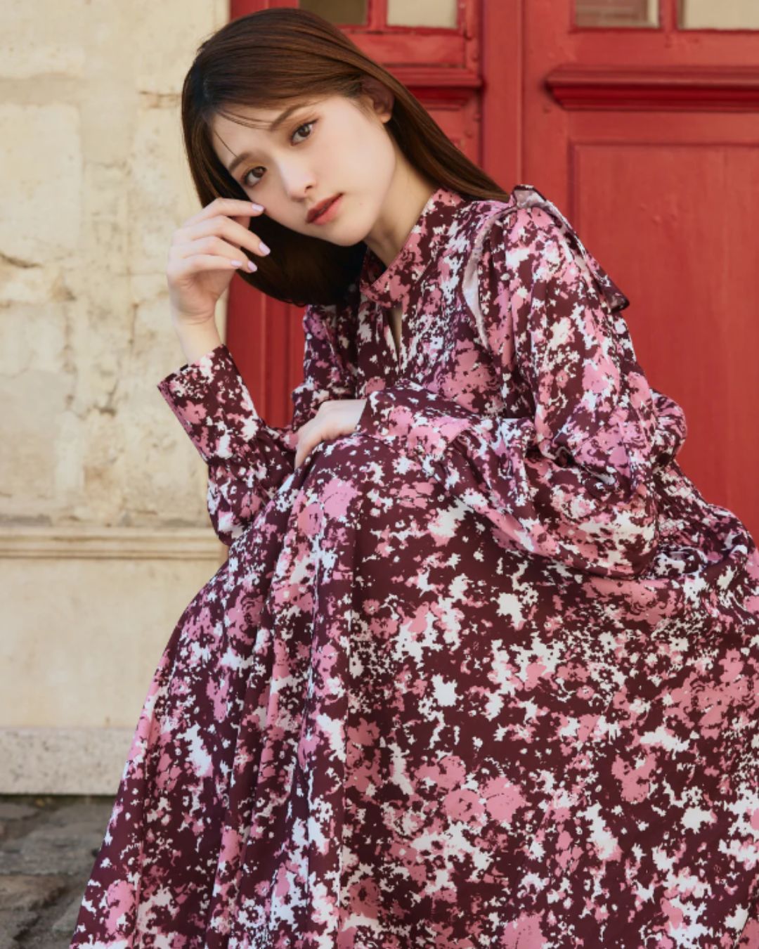 Frill Cutting Print dress