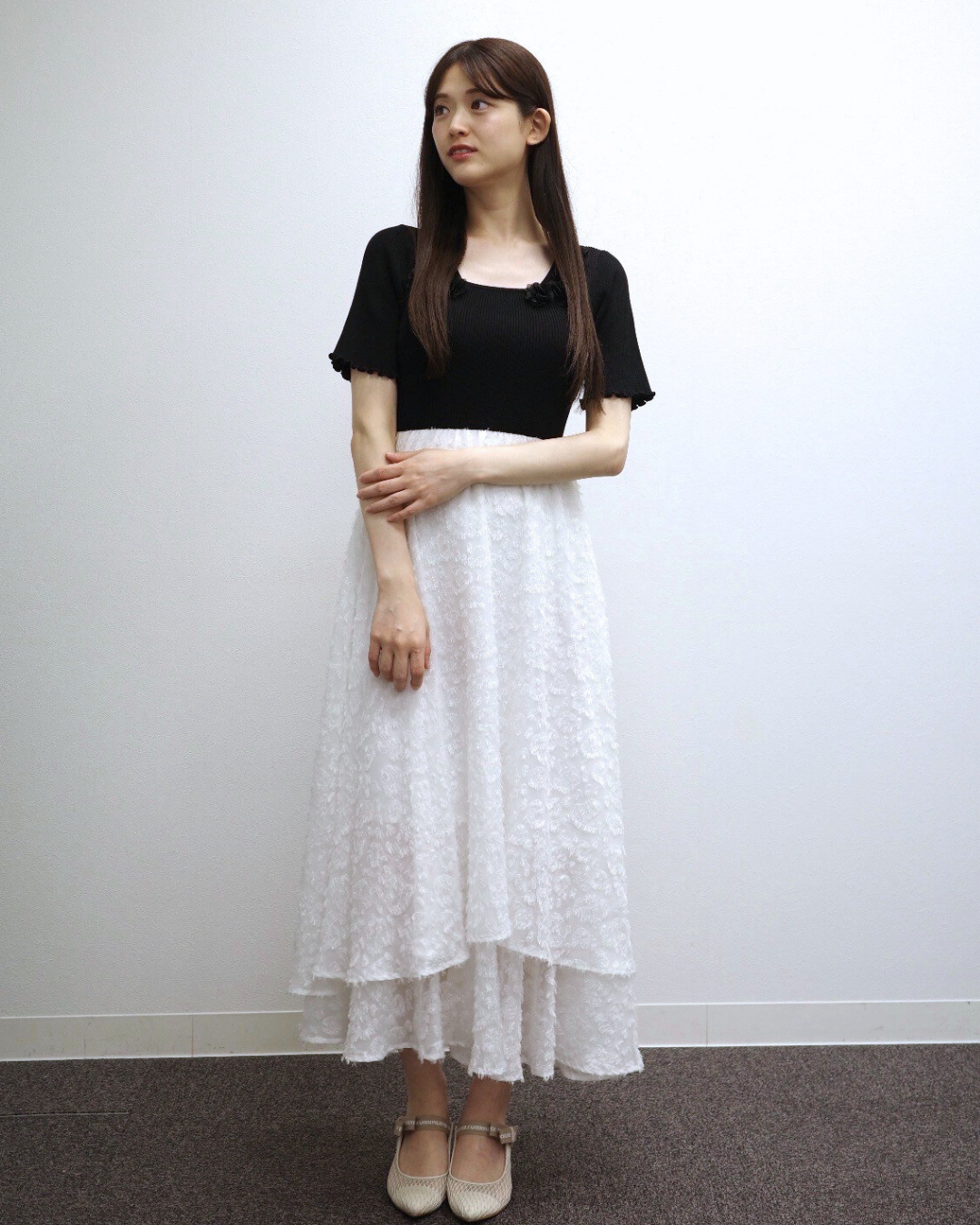 【骨格ウェーブ】Floral Jacquard Knit  Dress