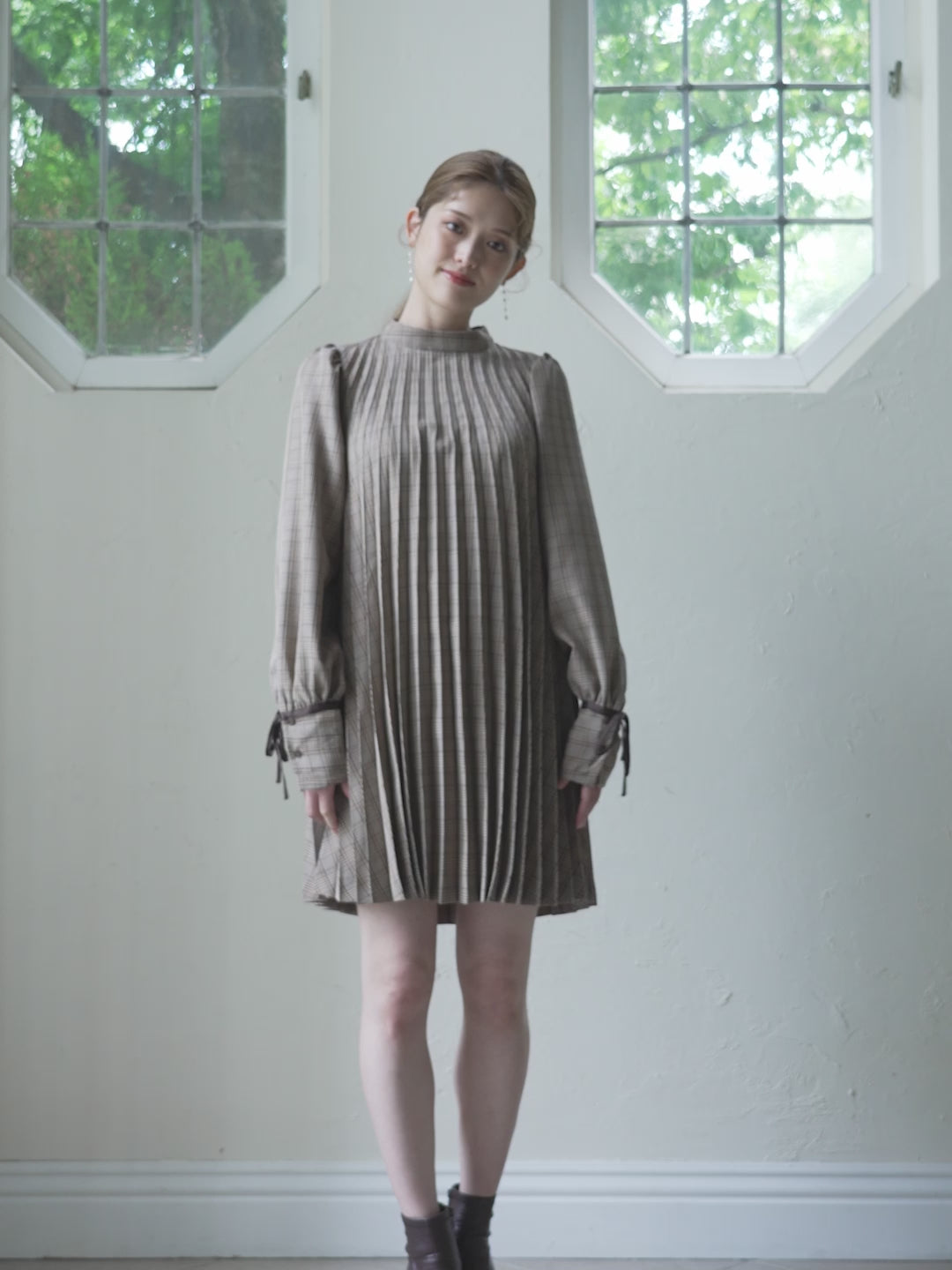 Check Pleats Minidress