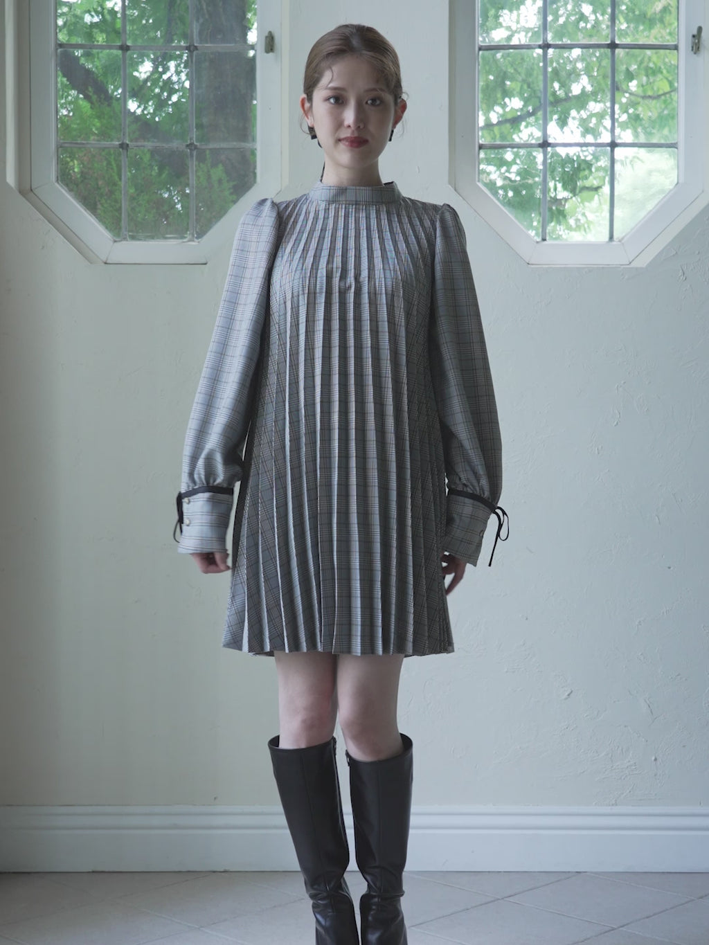 Check Pleats Minidress